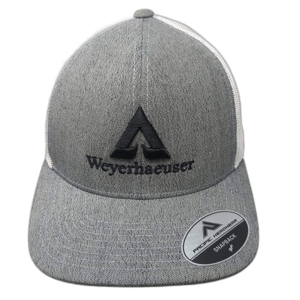 Pacific Headwear Trucker Hat Gray White One Size Weyerhaeuser Logo Mesh Snapback